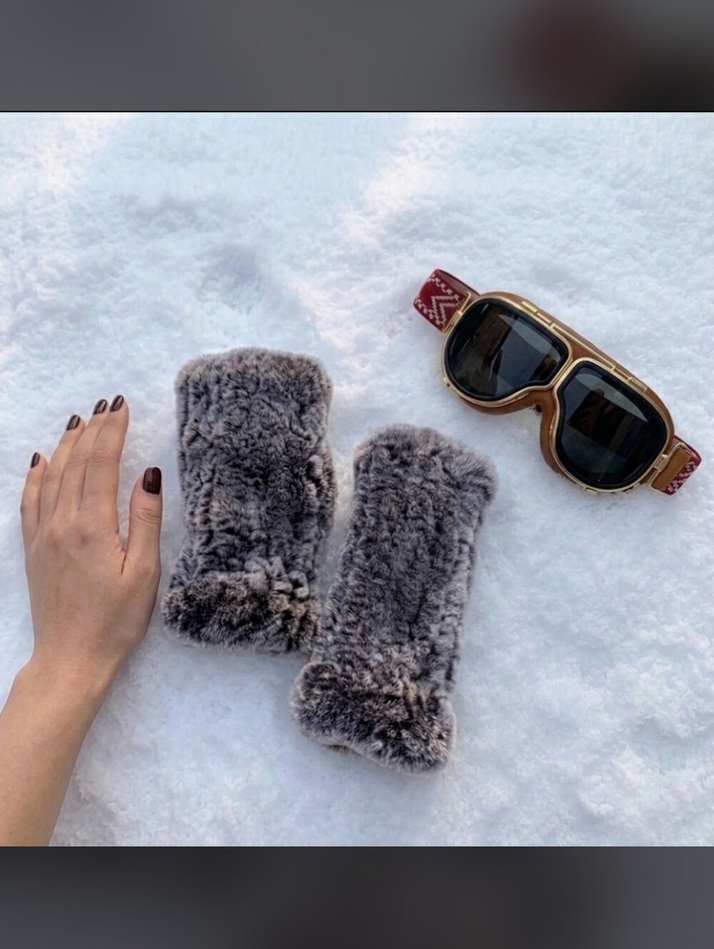Real Rex Rabbit Fur Fingerless Gloves, Soft Women's Winter Mittens - Picture 4 of 4